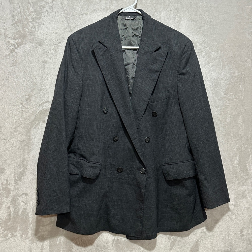 VTG Polo University Club by Ralph Lauren Gray Plaid Wool Double Breasted Blazer